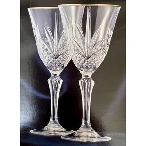Cristal de Flandre Salzburg Goblets - 4 - 5 3/4 oz 24% Lead Crystal Gold Rim Box